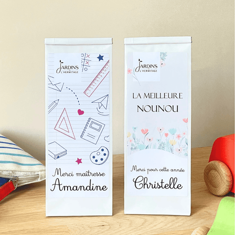 Sachet de thé personnalisé spécial nounou, maîtresse, atsem... - Les Jardins de l'Hermitage